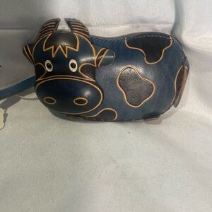 Blue Cow-Shaped wristlet leather